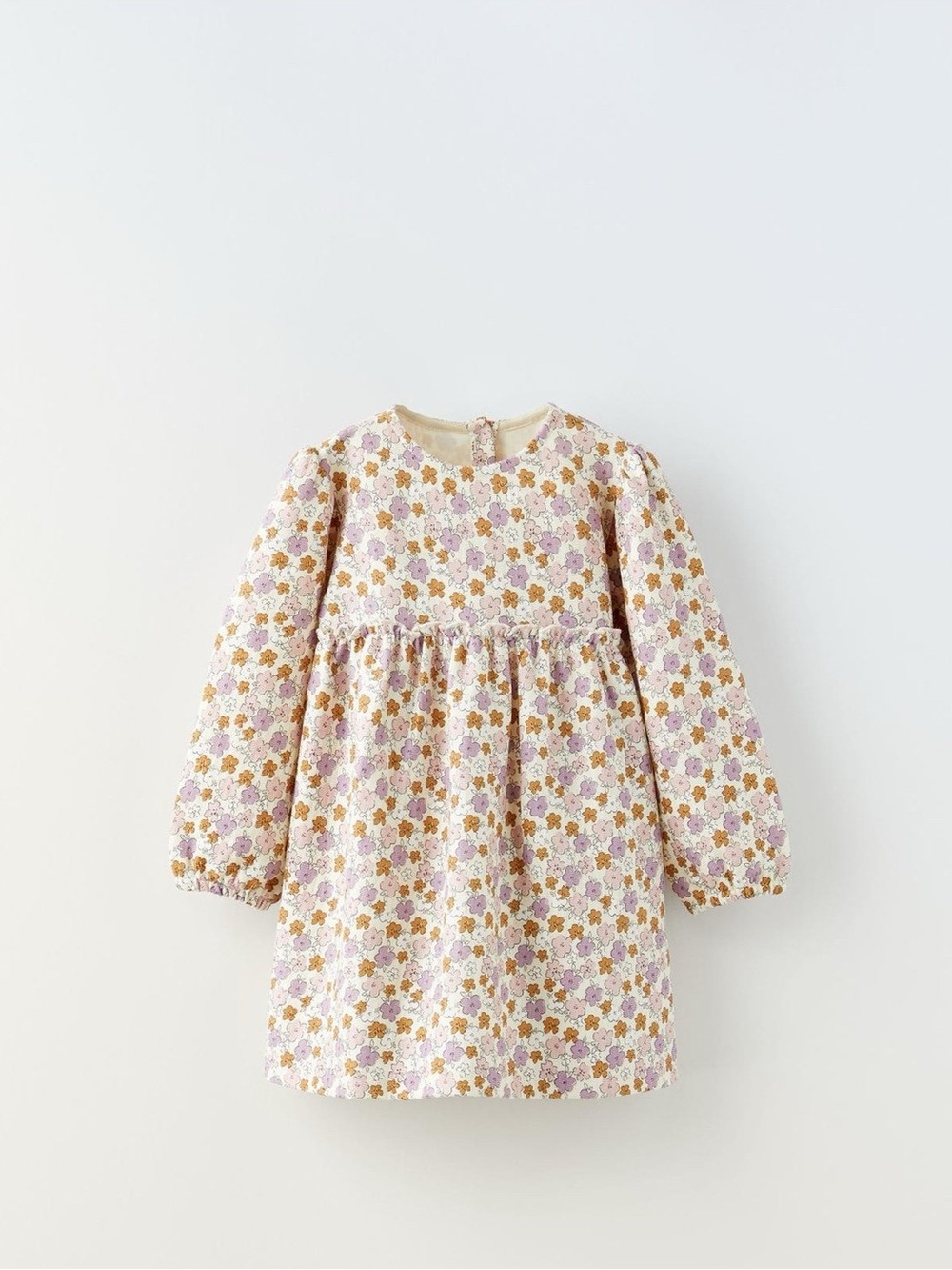 Zara Girls Floral Herringbone Long-Sleeve Dress - 12-18 months